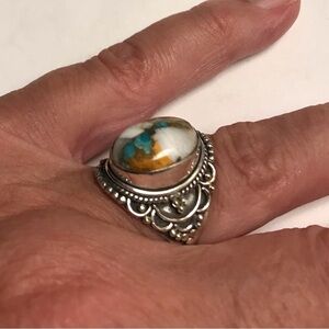 Oyster Copper Turquoise Stamped 925 Sterling Silver Ring